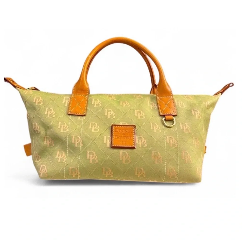 DOONEY & BURKE Lime Green & Oak Monogram Fabric Satchel Handbag, Authentic EUC